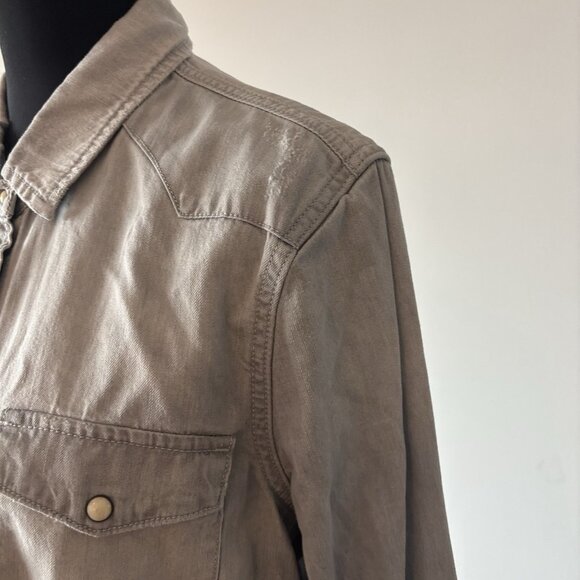 Allsaints Womens Long Sleeve Gray Shirt Sz 10 US Snap Button Edgy Grunge Capsule - Picture 12 of 16